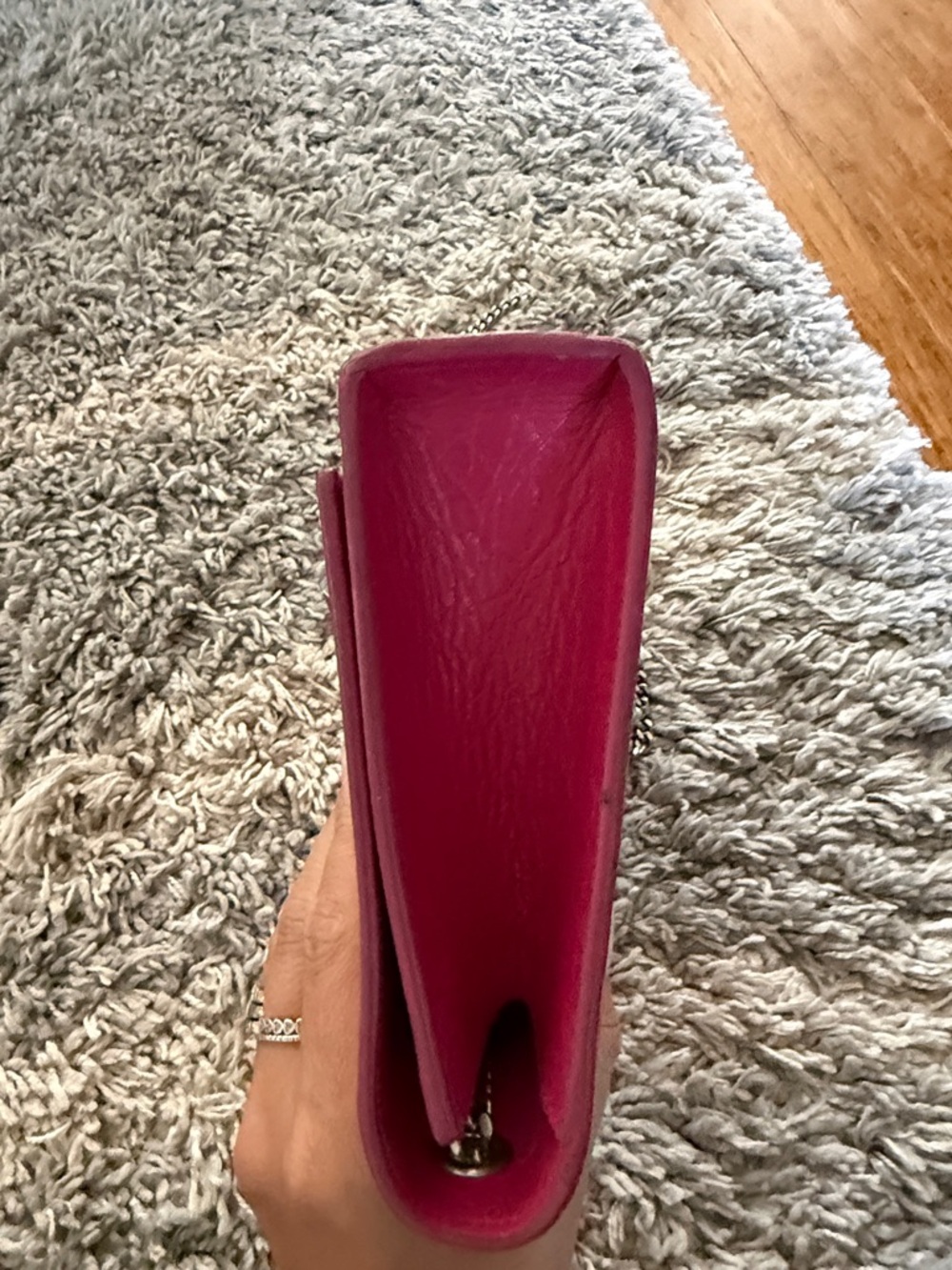 Saint Laurent Fuchsia Croc-Embossed Monogram Chain Crossbody - Picture 7 of 8